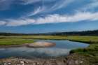 USA, Wyoming. Clouds reflected in Yellowstone River, Hayden Valley, Yellowstone National Park. Art Print